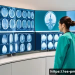 Home 17 예방의학 전문가의 연말 결산 - A high-tech medical clinic setting in a modern Spanish-speaking urban environment, showing a diverse...