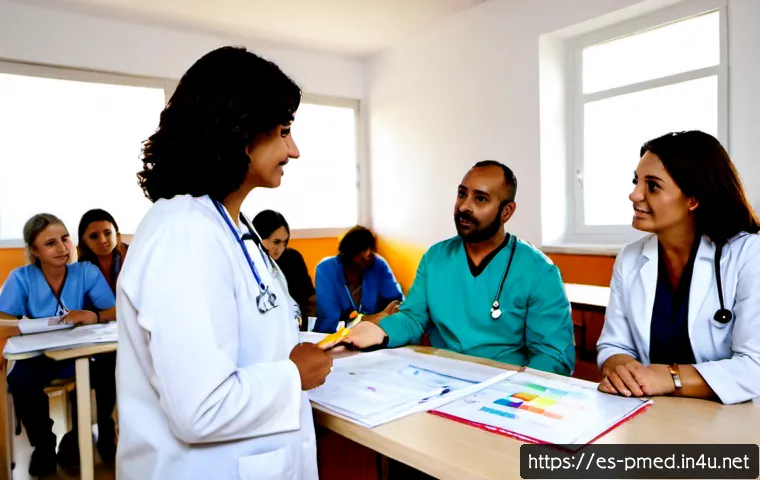 Home 17 예방의학 전문가의 리더십 개발 - Photorealistic public health leadership workshop in a bright community health center in Spain, confi...