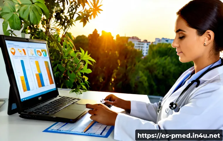 Home 17 예방의학 전문가의 워라밸 유지법 - Photorealistic preventive medicine physician in a bright modern Spanish clinic office, calmly finish...